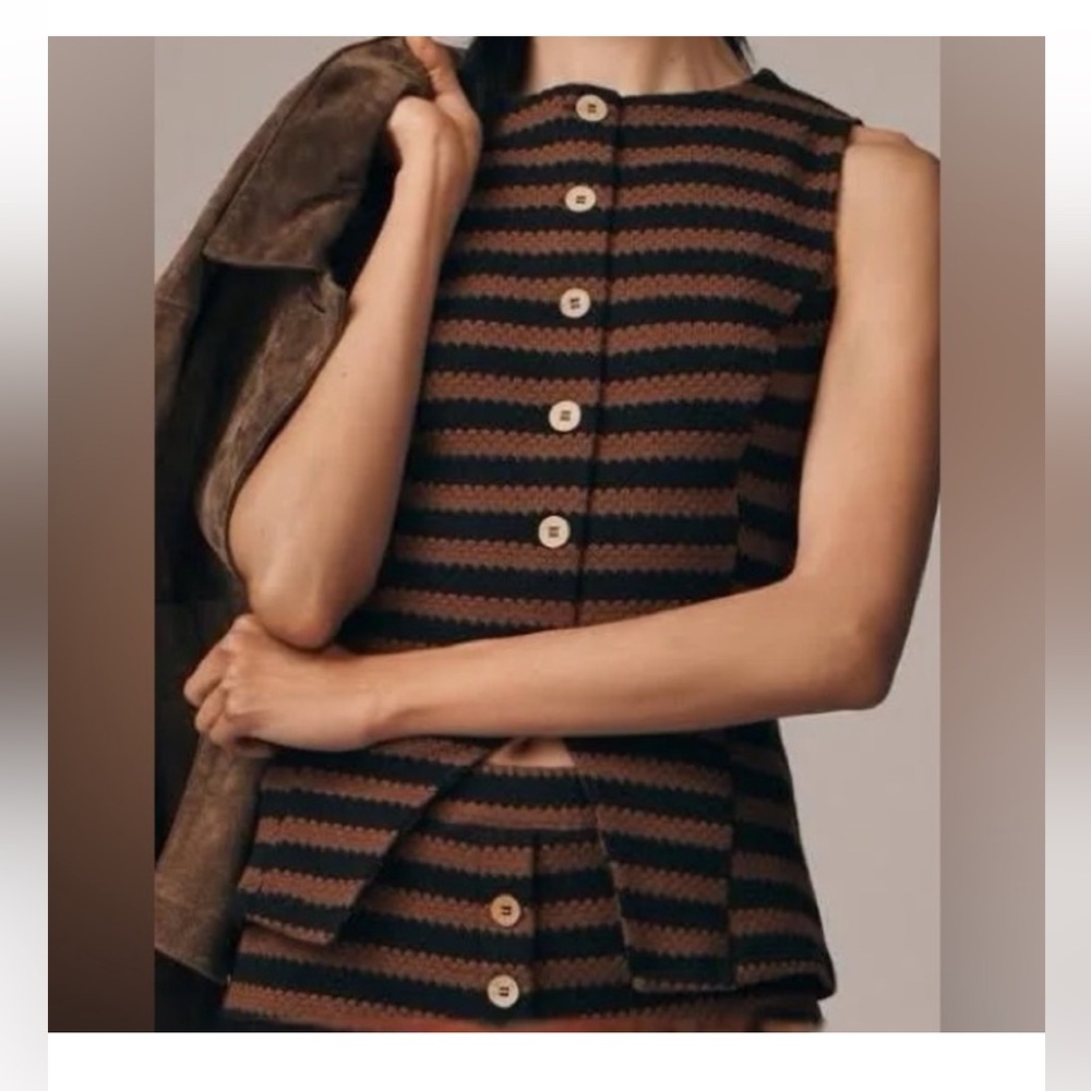 Anthropologie Maeve Retro Striped Textured Knit Vest Top